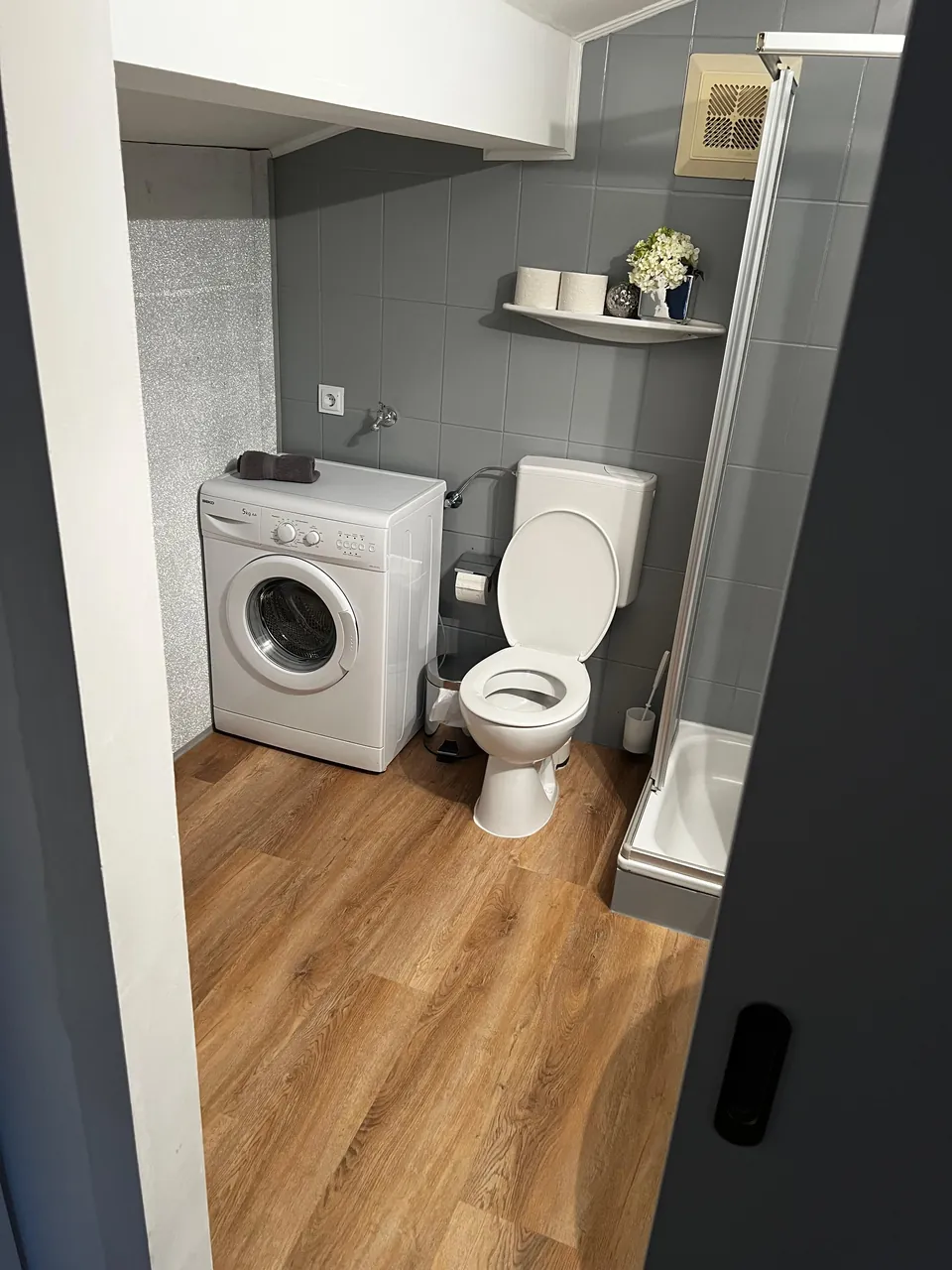 Bad der Maisonette mit Dusche, WC und Waschmaschine